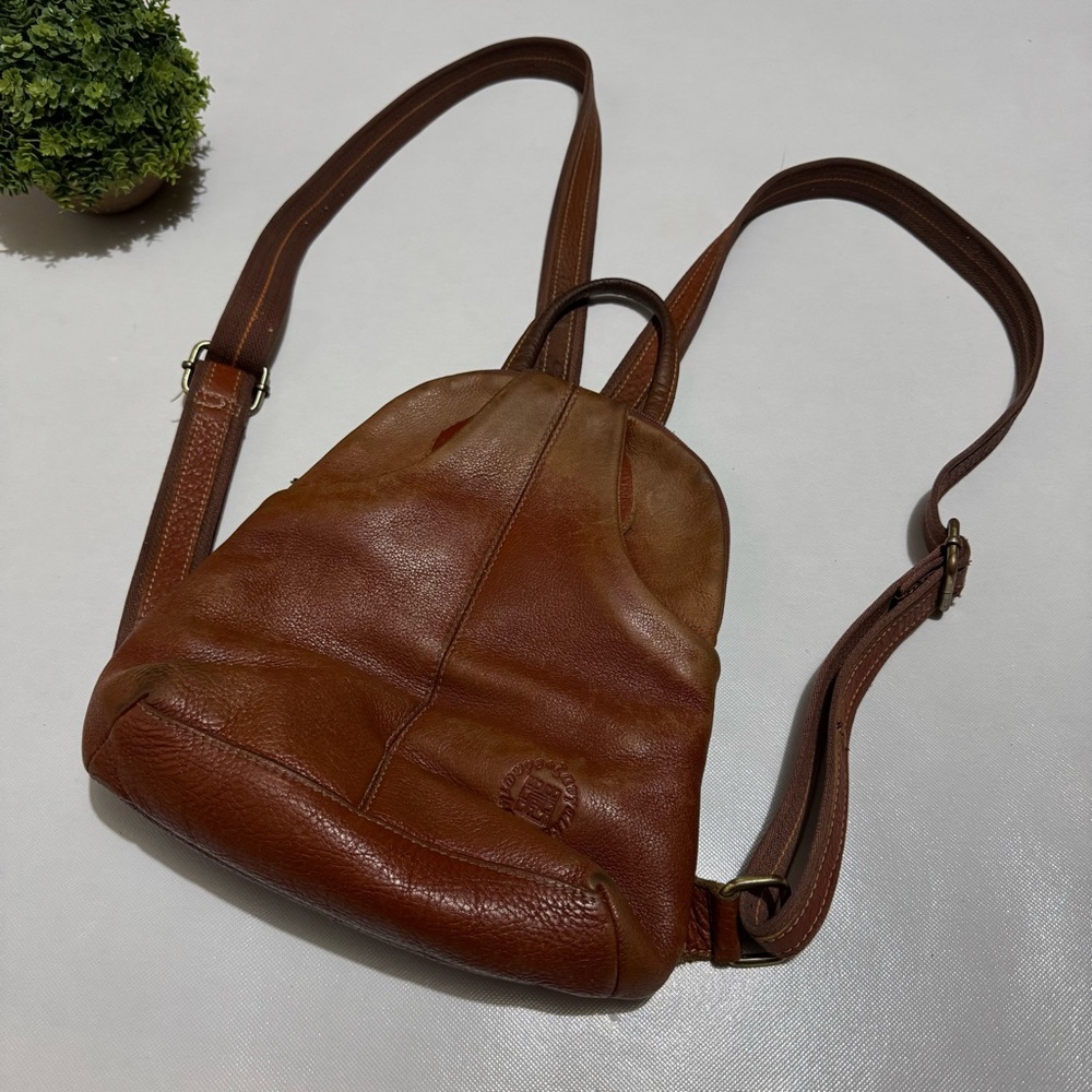 Vintage Greek Brown Leather Backpack Bag Outdoor Hiking Neutral Camping